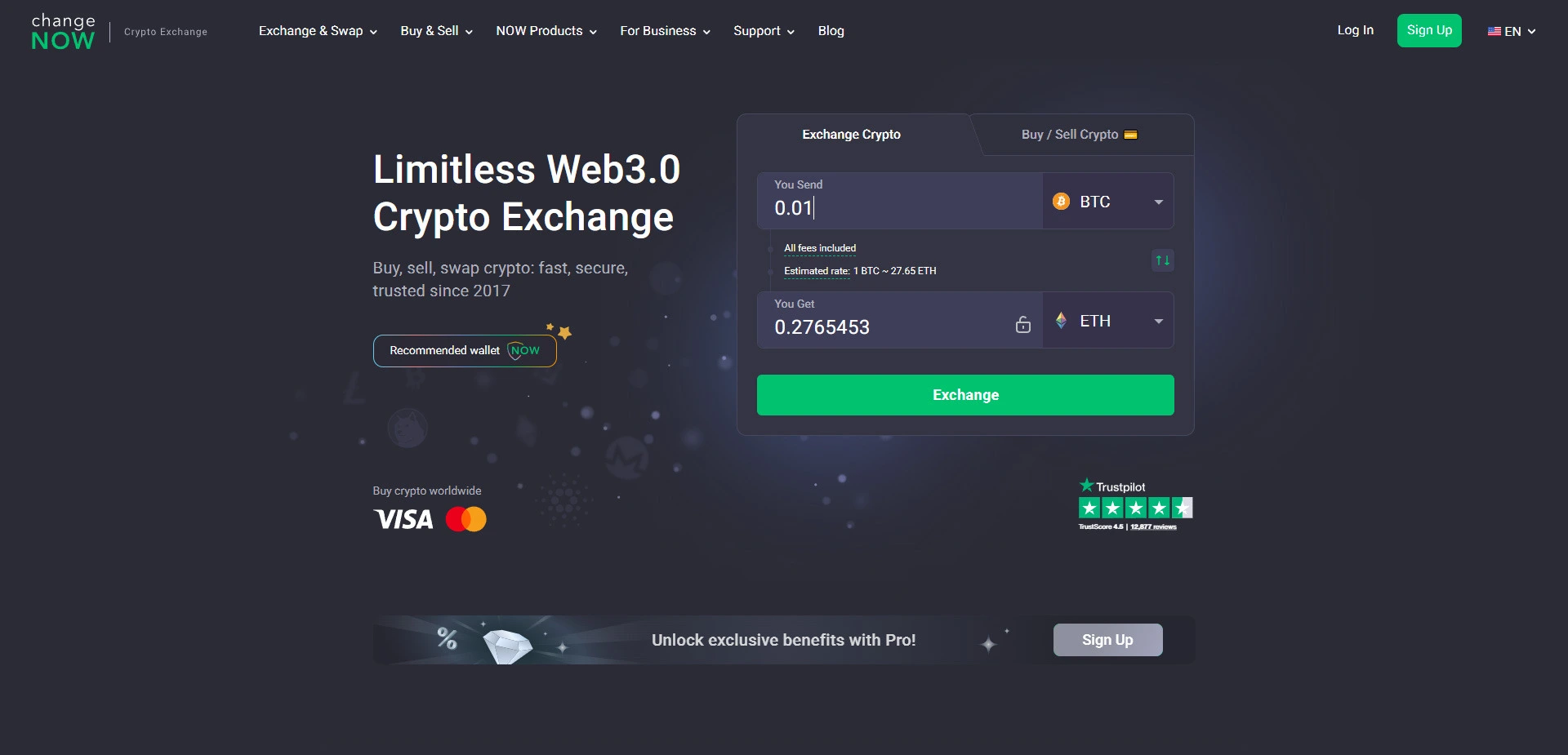 Changenow website screenshot