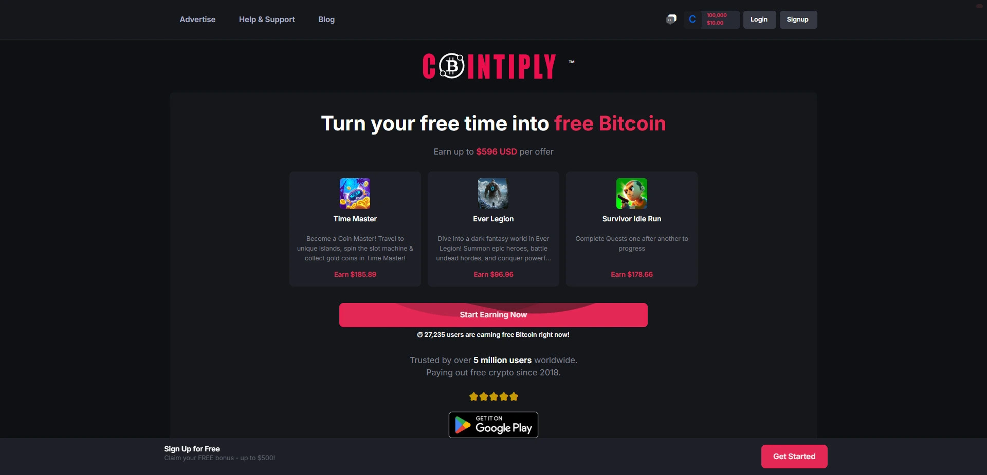 Cointiply website screenshot