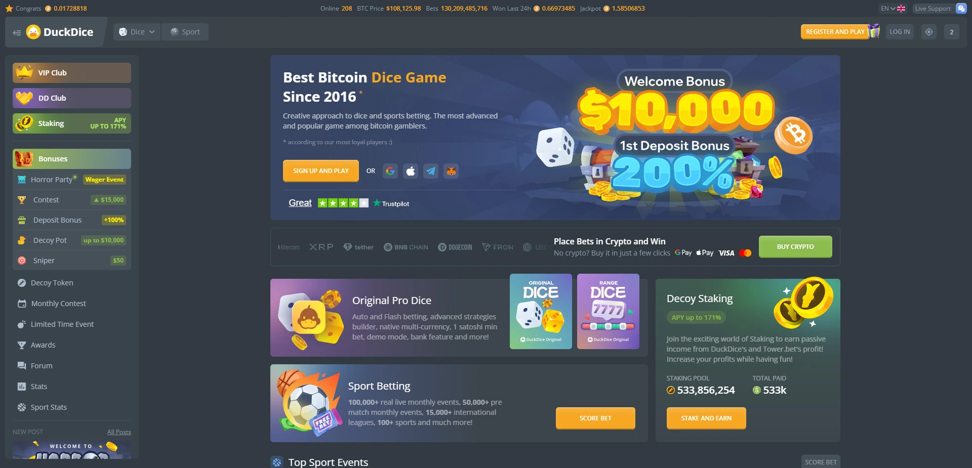 Duckdice website screenshot