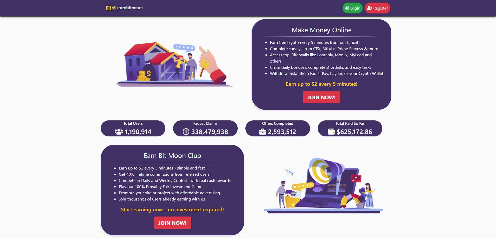 Earnbitmoon website screenshot