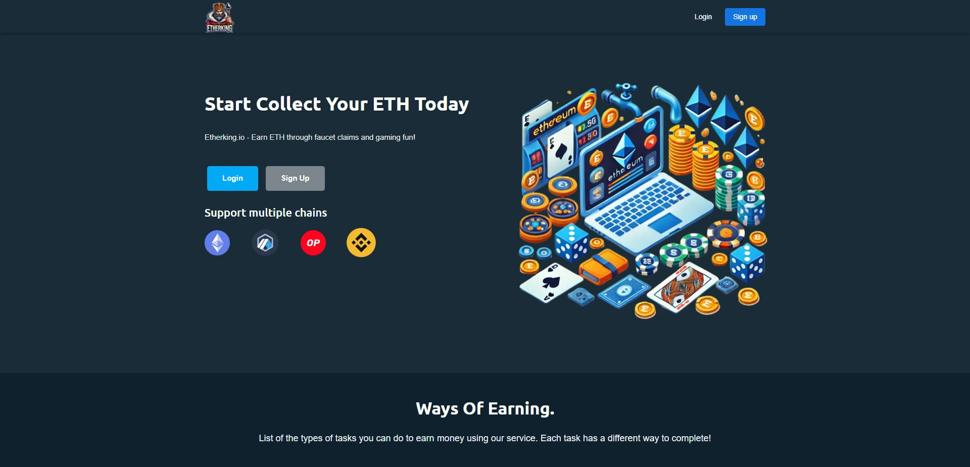 Etherking website screenshot