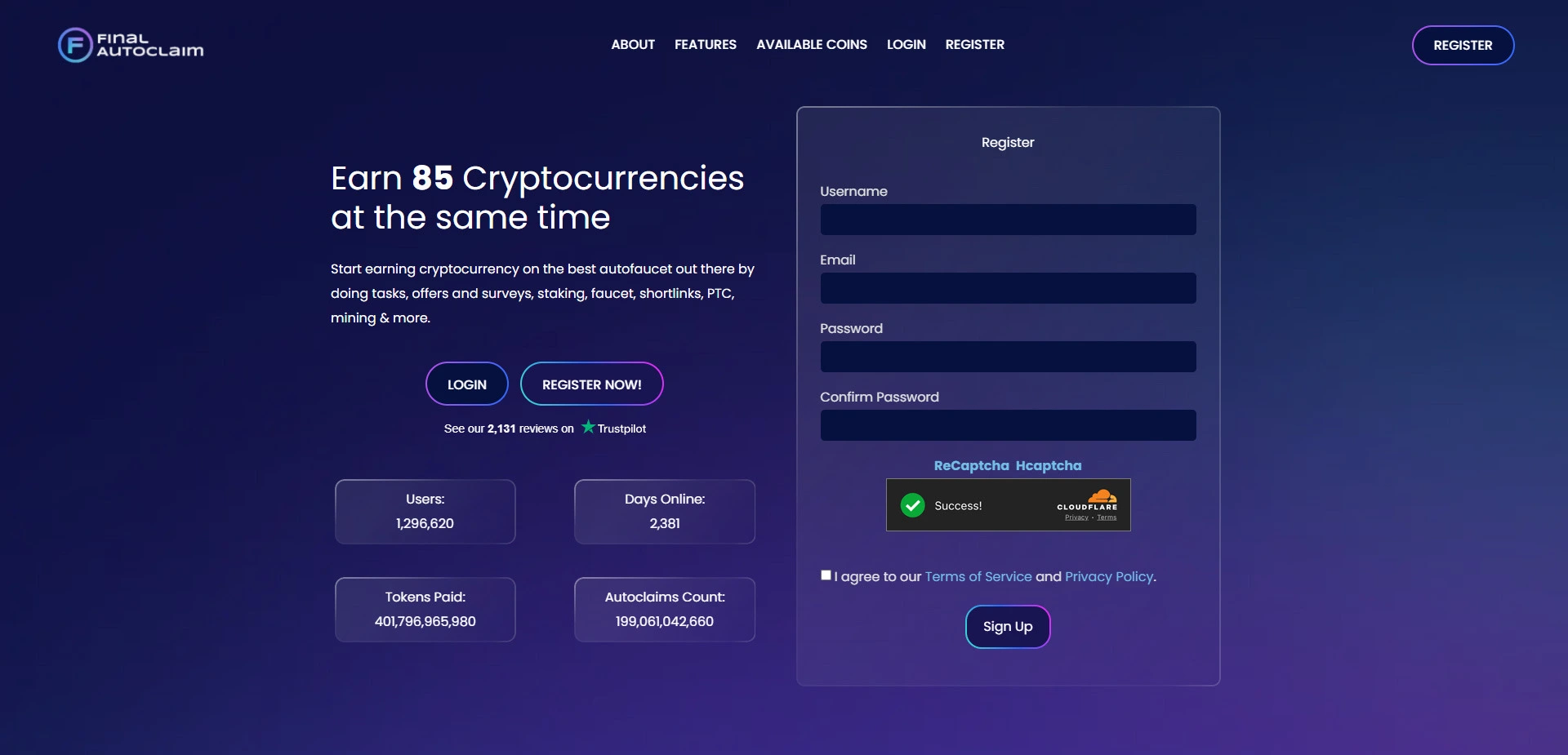 Final autoclaim website screenshot