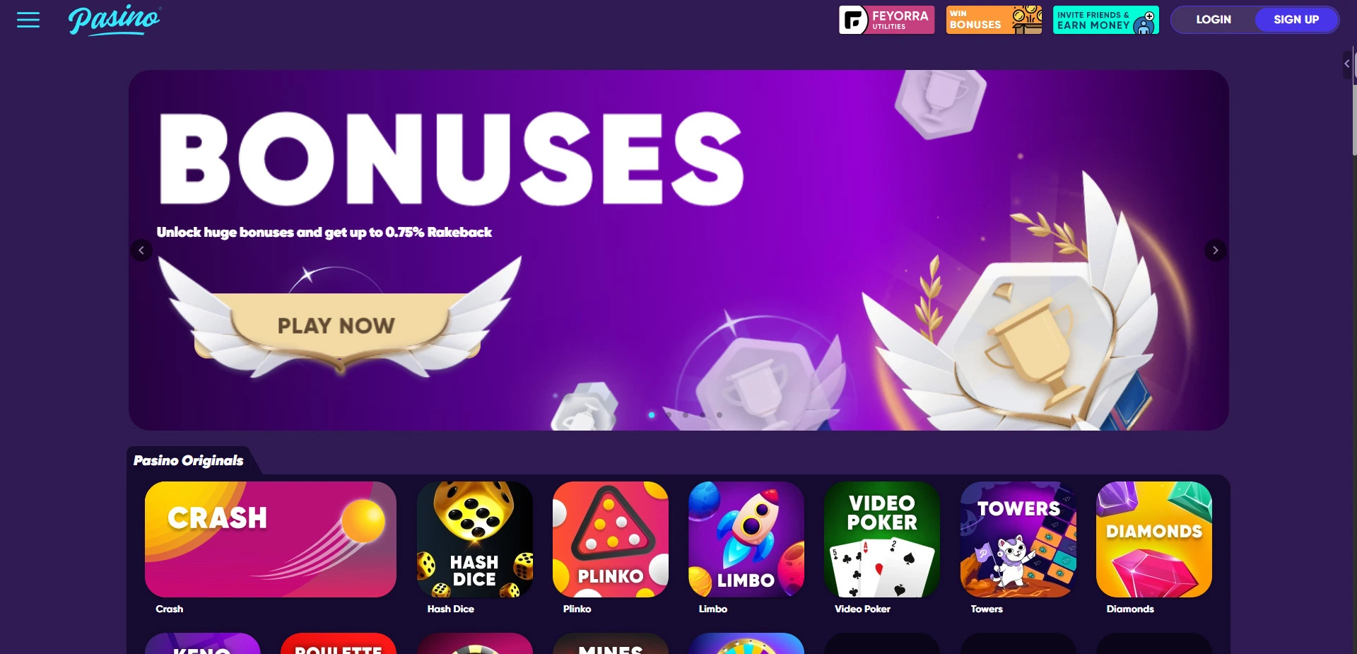 Pasino website screenshot