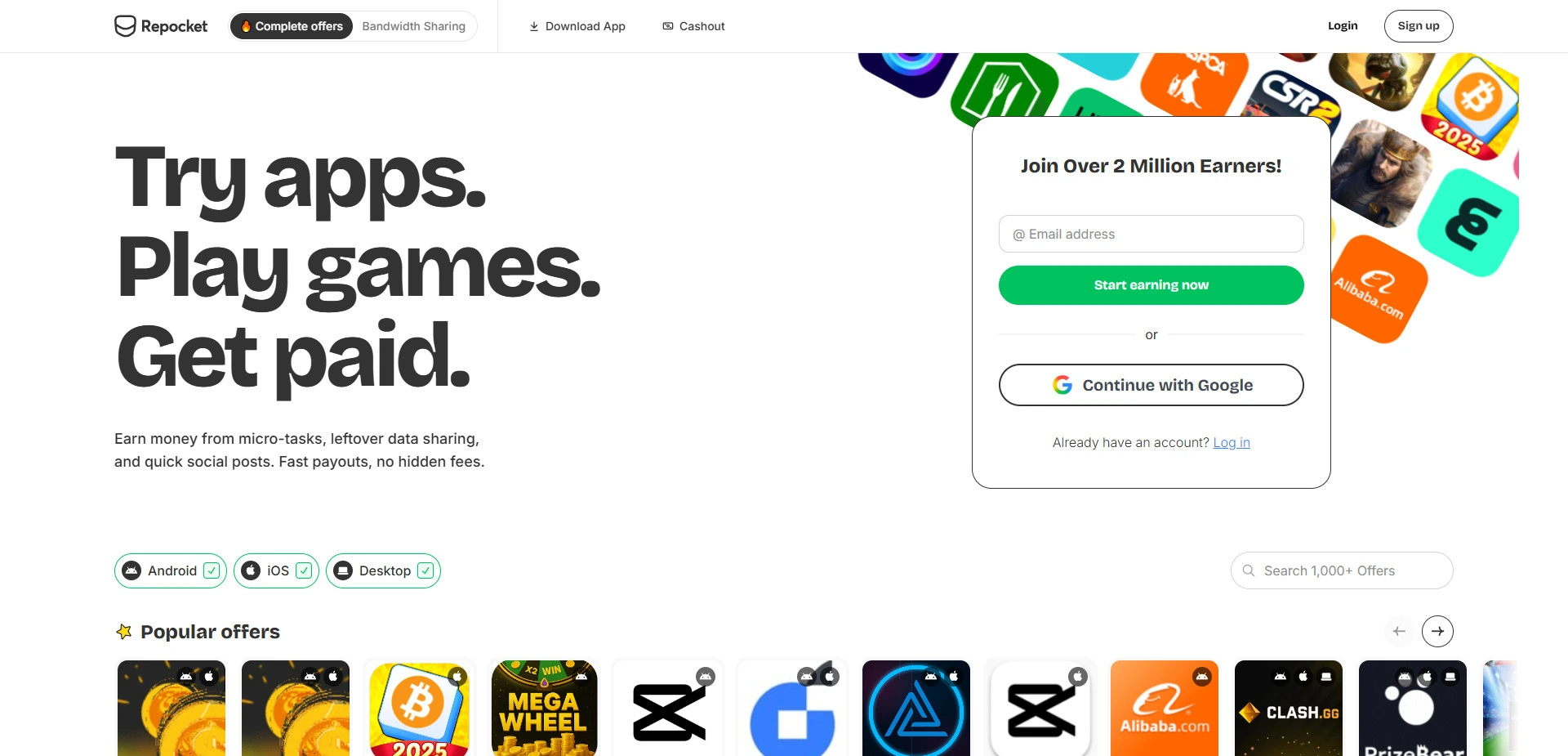 Repocket website screenshot