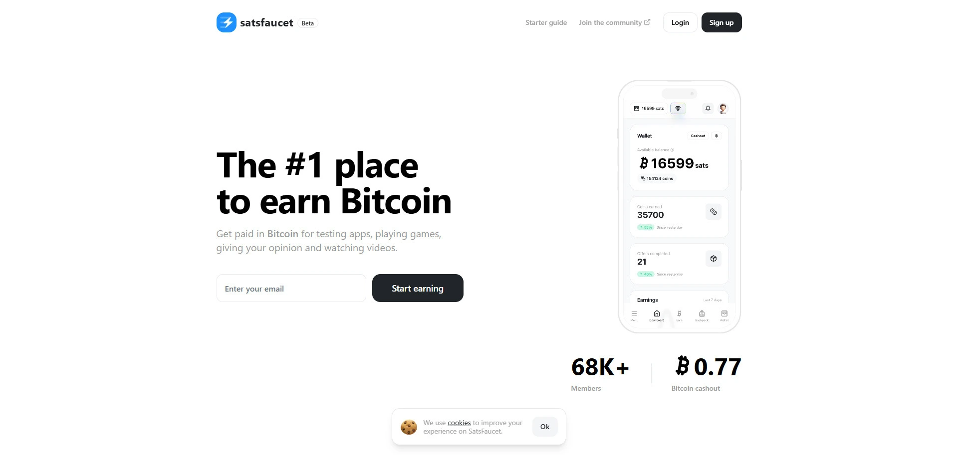 Satsfaucet website screenshot