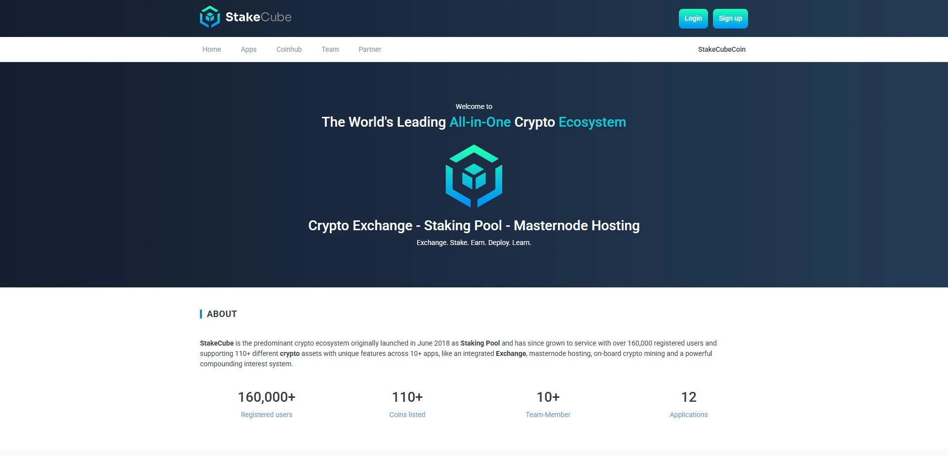 Stakecube website screenshot