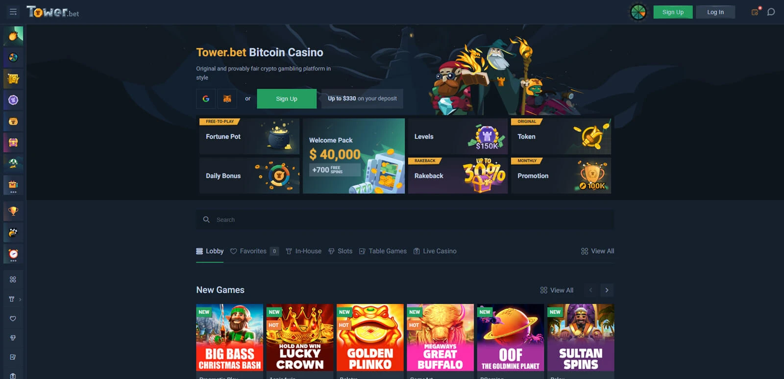 Tower Bet website screenshot